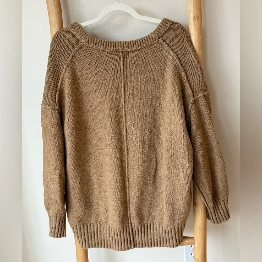 Free People Brookside Boho Soft Oversized Scoopneck Tunic Sweater Desert Camel M